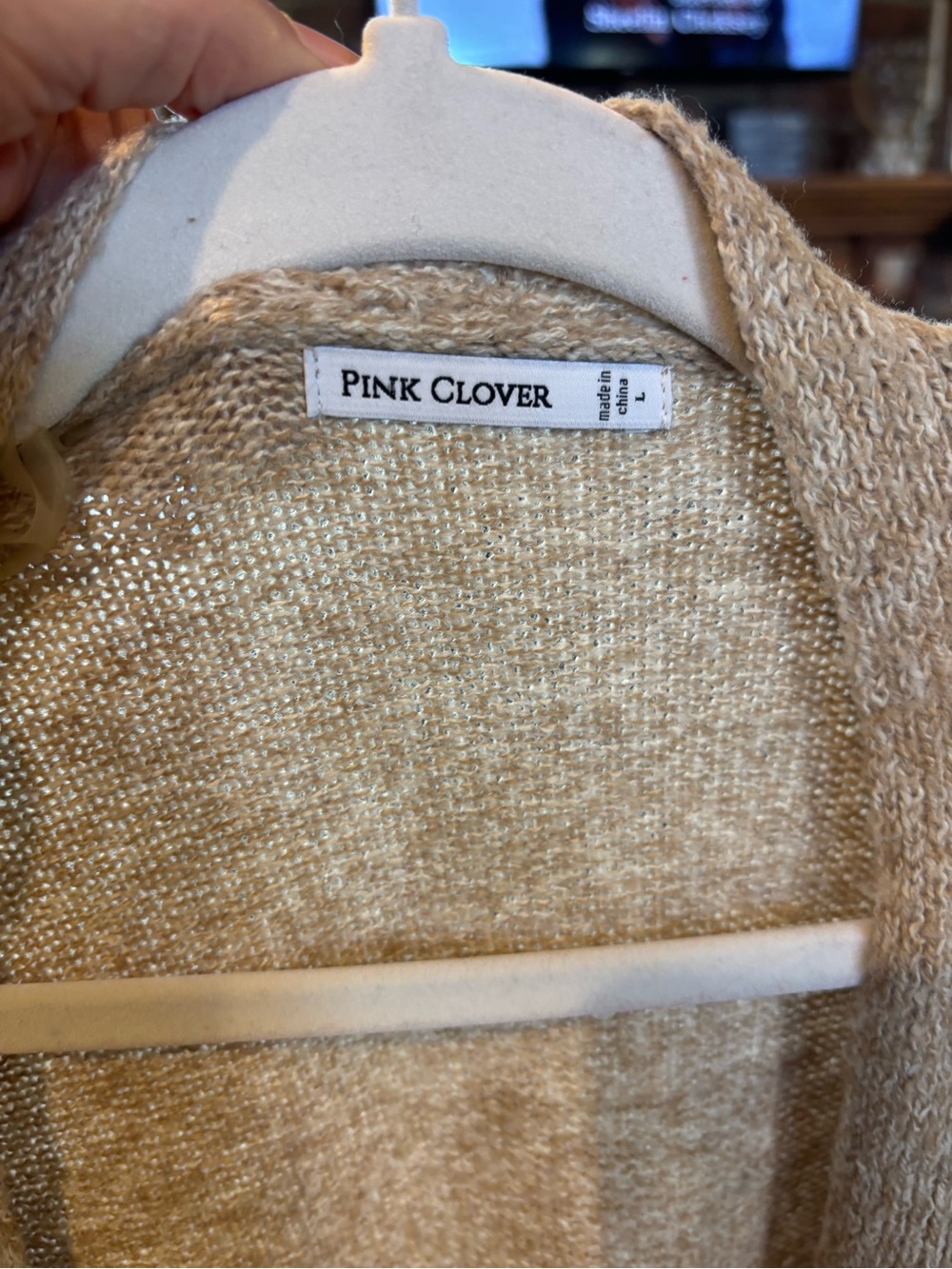 Pink Clover Neutral Beige Open Knit Cardigan